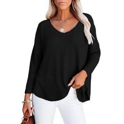 China Other clothing / T-shirt wholesale of new fall 2021 v neck long casual loose waffle long sleeve for sale