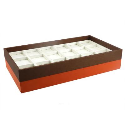 China Jewelry Packing Xiangyu Custom Fashion Luxury High Quality PU Leather 18 Slots Interval Jewelry Display Organizer Stackable Trays for sale