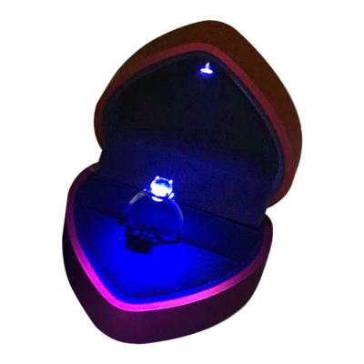 China Factory wholesale high quality luxury jewelry display custom made velvet LED light up heart ring box for sale