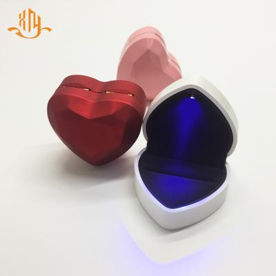 China XiangYu Luxury Wholesale Custom Heart Shape Red Velvet Jewelry Luxury Proposal Ring Box With Led Light for sale