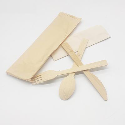 China Eco-friendly Camping Travel Disposable Flatware 100% Natural Wood Spoon Knives Cutlery Set for sale