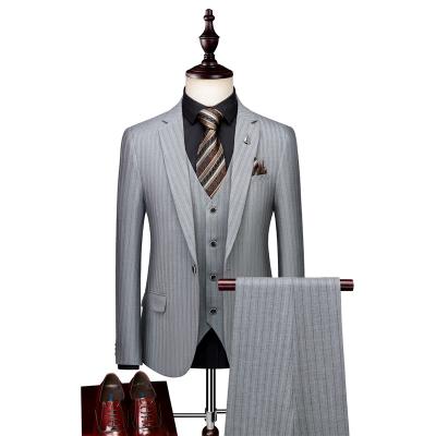 China Anti-wrinkle men's business slim striped summer dress groom wedding suit men's two-piece suit for sale