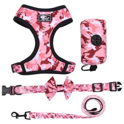 China Pet Accessories Reflective Dog Harness With Belt Fashion Camouflage Mesh Pet Puppy Comfort Padded Reflective Four-piece Leash Set for sale