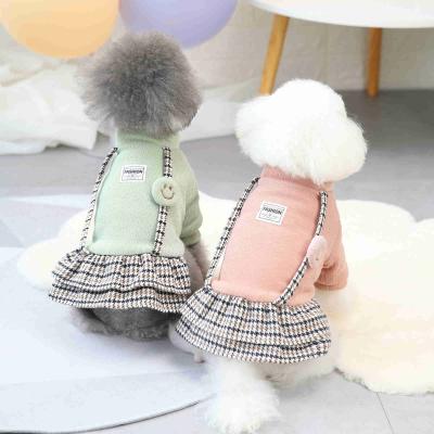 China High Quality Stocked Pet Clothes Dog Apparel JP And KR Style Hot Pets Dress To Shear Scratch Warm Plaid Smiley Dogs Skirt For Winter for sale