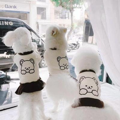 China Wholesale Sustainable Autumn And Winter Pet Clothing Cotton Fleece Striping Bear Teddy Fat Dog Dress Sweater Cute Waffle Couple Clothes for sale