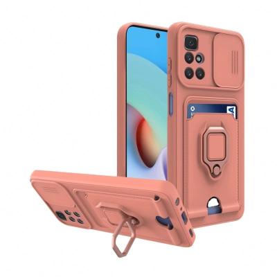 China Multifunctional Shockproof Magnetic Ring Holder Smooth Push Window Phone Case Card Bag For iPhone Xiaomi Mobile Phone for sale