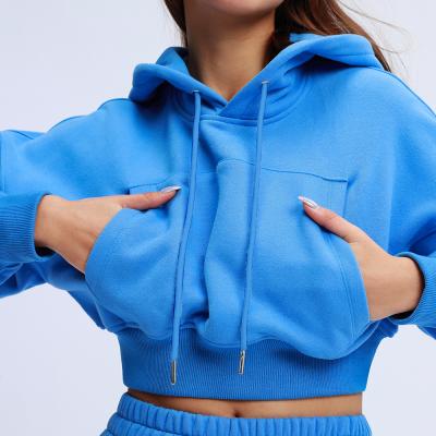 China Autumn 2PCS Breathable Sport Tracksuites Long Sleeve Crop Top Pullover Hoodie For Women for sale