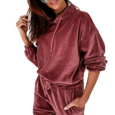 China Women Anti-Static Velvet Hooded Sweatsuit Fashion Solid Color 2 Piece Pants Sets for sale