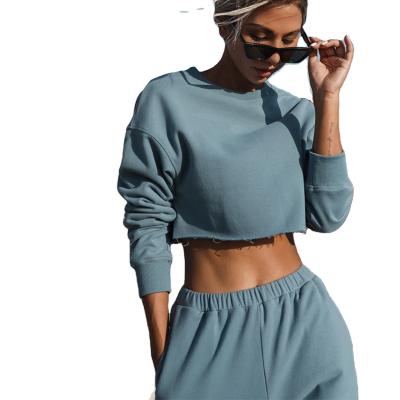 China 2021 Women Clothes Solid Color Crop Top And Jogging Anti-pilling Pants Casual 2 Piece Ladies Tracksuit Sets Ladies for sale