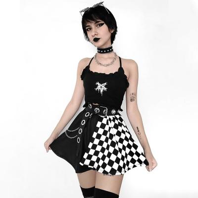 China Fashion Women Clothes Anti-Static Gothic Ladies Pleated Casual Skirts Mini Dress Checkerboard Patchwork Dress for sale