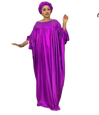 China African Women's Clothing 2021 Nylon New Solid Color Dolman Sleeve Knot Flocking Long Dress Leather Dress With Headscarf Africa Dress for sale