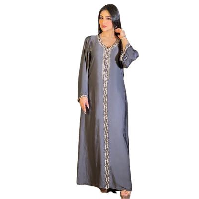 China Hot Selling Long Robe Abaya Muslim Long Dresses For Fashion Muslim V-Neck Kaftan Long Sleeve Solid Color Moroccan Muslim Dresses AB101 for sale