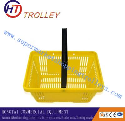 China Large Yellow Plastic Hand shopping baskets with Leak Single handles For Supermarket for sale