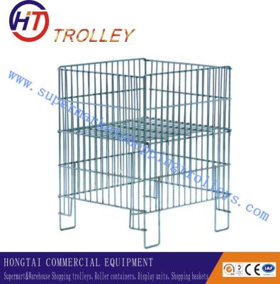 China Foldable Wire Mesh Dump Bin Silver powder coating With Adjustable Shelf for sale