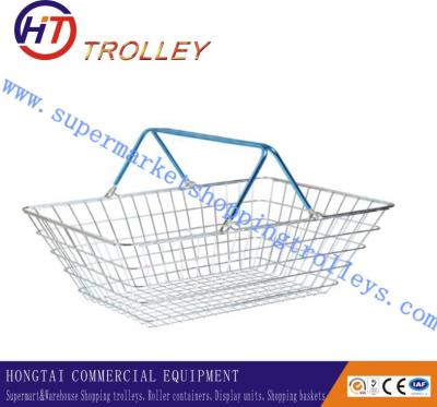 China 22L Chrome Plated Double Handle Folding Shopping Basket , Metal Wire Storage Baskets for sale