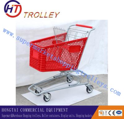 China Heavy Duty Plastic Shopping Carts With Bottom Tray Fixed Rear Wheels for sale