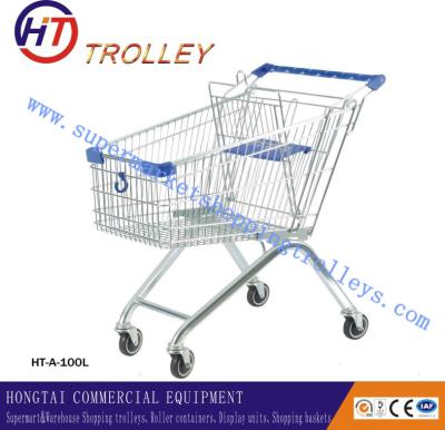 China Rolling 100L  Zinc Plated Metal Steel Shopping Trolley European Style for sale