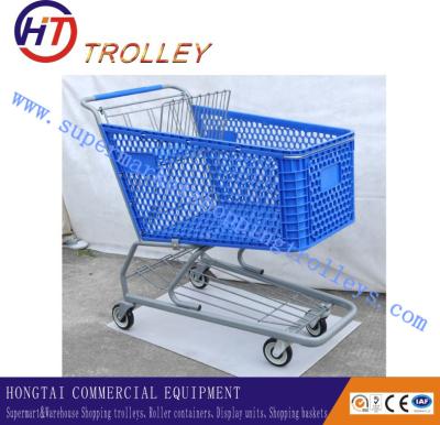 China Heavy Duty Supermarket Plastic Shopping Cart With Four Wheels 200L for sale