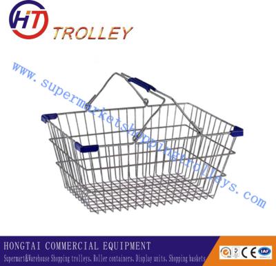 China Powder Coated Dual Handle Metal Shopping Basket For Retail Store for sale