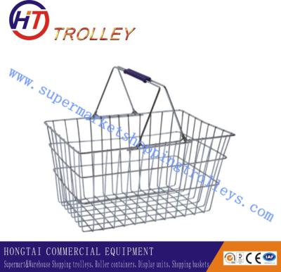 China Standard Galvanizing Metal Wire Shopping Baskets With Handles Silver Color for sale