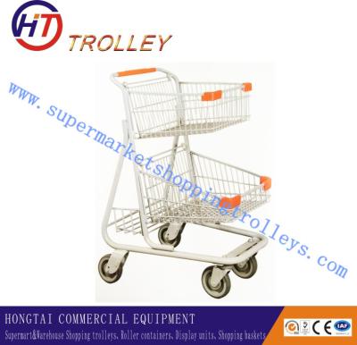 China Unfoldable Shop Wire 4 Wheel Shopping Trolley With Logo Plate 70L for sale