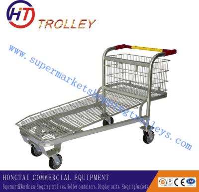 China Foldable Warehouse / Grocery Store Shopping Carts Chrome Plated Flat Trolleys for sale