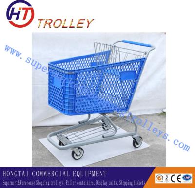 China Colourful Plastic Shopping Trolley For Supermarket With Handle 165 Litre for sale