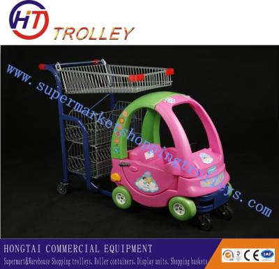 China Supermarket Four Wheel Plastic Children Shopping Carts with Baby Seat for sale