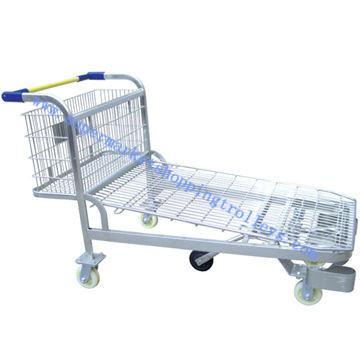 China Heavy Duty Wire Mesh Flat Warehouse Cargo Trolley Rear Basket for sale