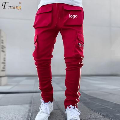 China New Fashionable Custom Breathable Plus Size Stripe Mens Reflective Pants With Drawstring And Pockets Sweat Wicking Pants Street Wear for sale