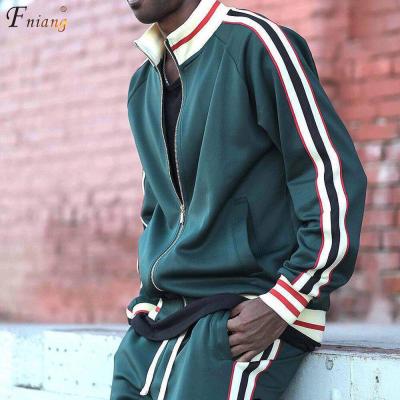 China New Arrivals Breathable Ribbed Cuff And Edge Side Striped Full Zipper Mens Tracksuit Best Quality Cotton Drawstring Sweatpants for sale