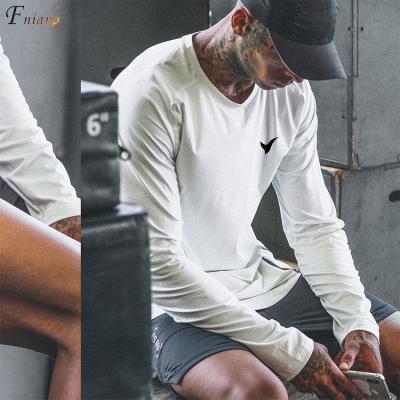 China Custom Mens Gym Fitness Moisture Wicking Training Wear O-Neck Hoodies Long Sleeve Breathable Quick Dry T-Shirts Single Wear for sale