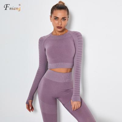 China Breathable Pure Color Long Sleeve Seamless Yoga Sets High Waist Tight Women Yoga Pants Leggings For Gym Workout Fitness for sale