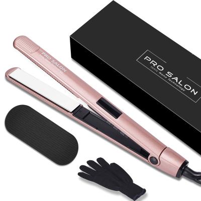 China Long PRO SALON Hotel Hair Technology Hair Straightener Titanium Nano Ionic Thin Iron Professional Salon Hair Straightener Plancha for sale