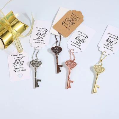 China Sustainable Vintage Skeleton Key Bottle Opener with Love Heart Escort Thank You Tags and Keychain as Wedding Favor for Wedding Guest Wedding for sale