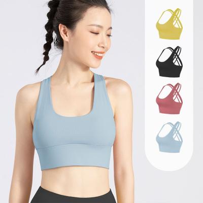 China European and American naked yoga sports running back beauty women's beauty vest style shockproof gathering bra sweat-Wicking HQSLP fitness for sale