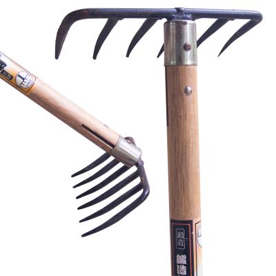 China Hot Selling Wooden Rake Garden Lawn Rake Free Sample Handle Wood Cleaning Rake for sale