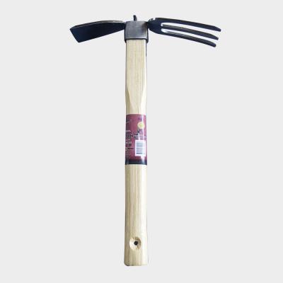 China AGRICULTURE GARDEN FACTORY TOOL Three Tooth Multifunction DIGGING Hoe Wholesale Small Double Double Hoe Agricultural Steel Head for sale