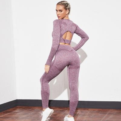 China Breathable 2021 Wholesale Solid Color Seamless High Waist Workout Set Women Yoga Two Piece Set for sale