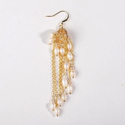 China Retro Jewelry Wholesale New Natural Pearl 14K Gold Romantic High Quality Female Tassel Earrings Long for sale