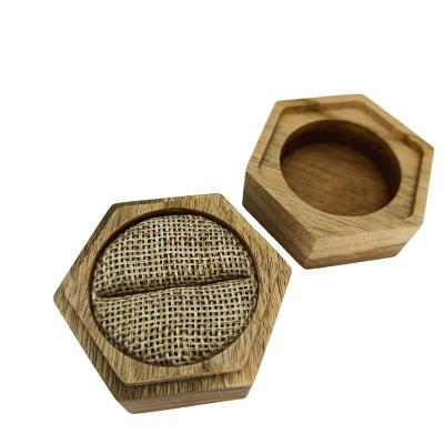 China Acacia/Koa+ Durable Hexagonal Wooden Ring Box Canvas Rustic Style/Koa One Acacia For Wooden Cast Ring Box For Wedding for sale