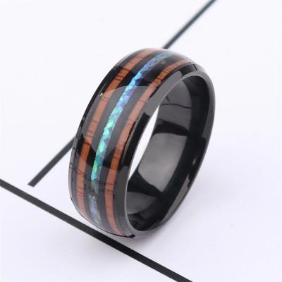 China FASHIONABLE commercial popular men's wedding ring in stainless steel stock men's high grade black grain 3slotted wooden shell index finger for sale