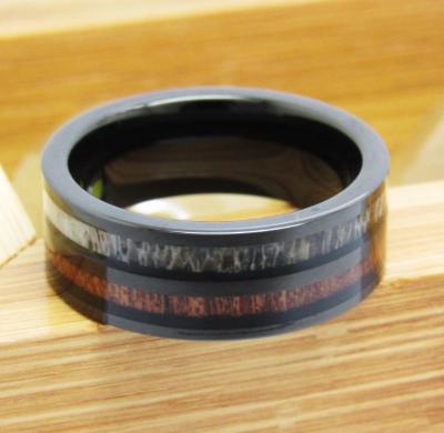 China FASHIONABLE Korean Steel Rosewood 8MM Dome Inlaid Wide Tungsten Antler Flat Ring For Guys for sale