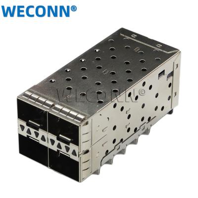 China Pluggable Multi Pin SFP+ Female Press Cage Connector 40pin 2*2 4port Small Form Factor Stacked Port Cage Connector With Lightpipe for sale