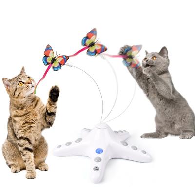 China Battery Powered Automatic Butterfly Rotating Cat Interactive Toy with Infrared Sensor for sale