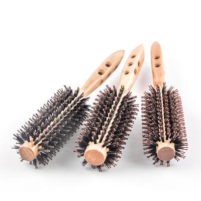 China Amazon Free Sample Barber Wooden Nylon Boar Bristle Round Straight Hair Brush With Special Wood Handle for sale