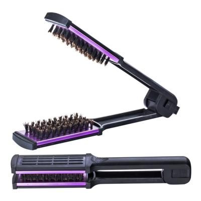 China Tianba China Supplier Waterproof Salon Double Boar Straighten Hair Straightener Nylon V-Shaped Brush On Sale for sale