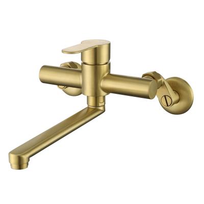 China 304 Modern Wall Mounted Rotatable Double Hole Stainless Steel Kitchen Golden Hot And Cold Faucets Kitchen Sink Faucets for sale