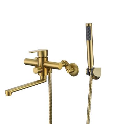 China Without Sliding Bar Lengthen Mouth Stainless Single Handle Brushed Gold Bathtub Faucet For Bathroom for sale