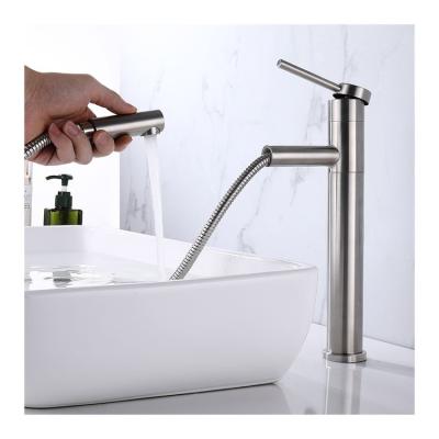 China New Brushed Electric Faucets Single Handle Hot And Cold Pull Out High Bathroom Basin Faucets for sale